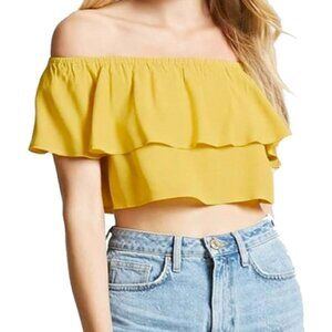 forever 21 | flowy printed ruffled boho spring off the shoulder crop blouse top